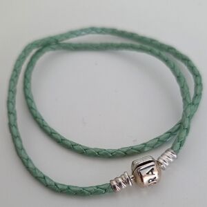 Pandora Mint Green and Silver Leather Bracelet